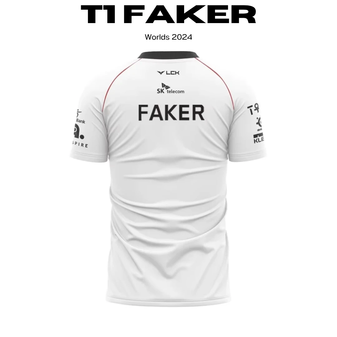 Camiseta T1 Faker Worlds 2024, espalda con el nombre FAKER