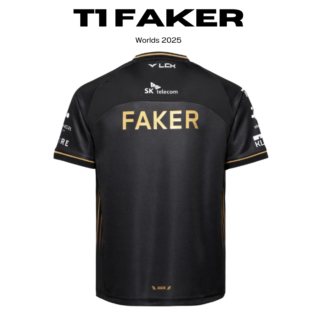 Camiseta T1 Faker Worlds 2025, espalda con el nombre FAKER