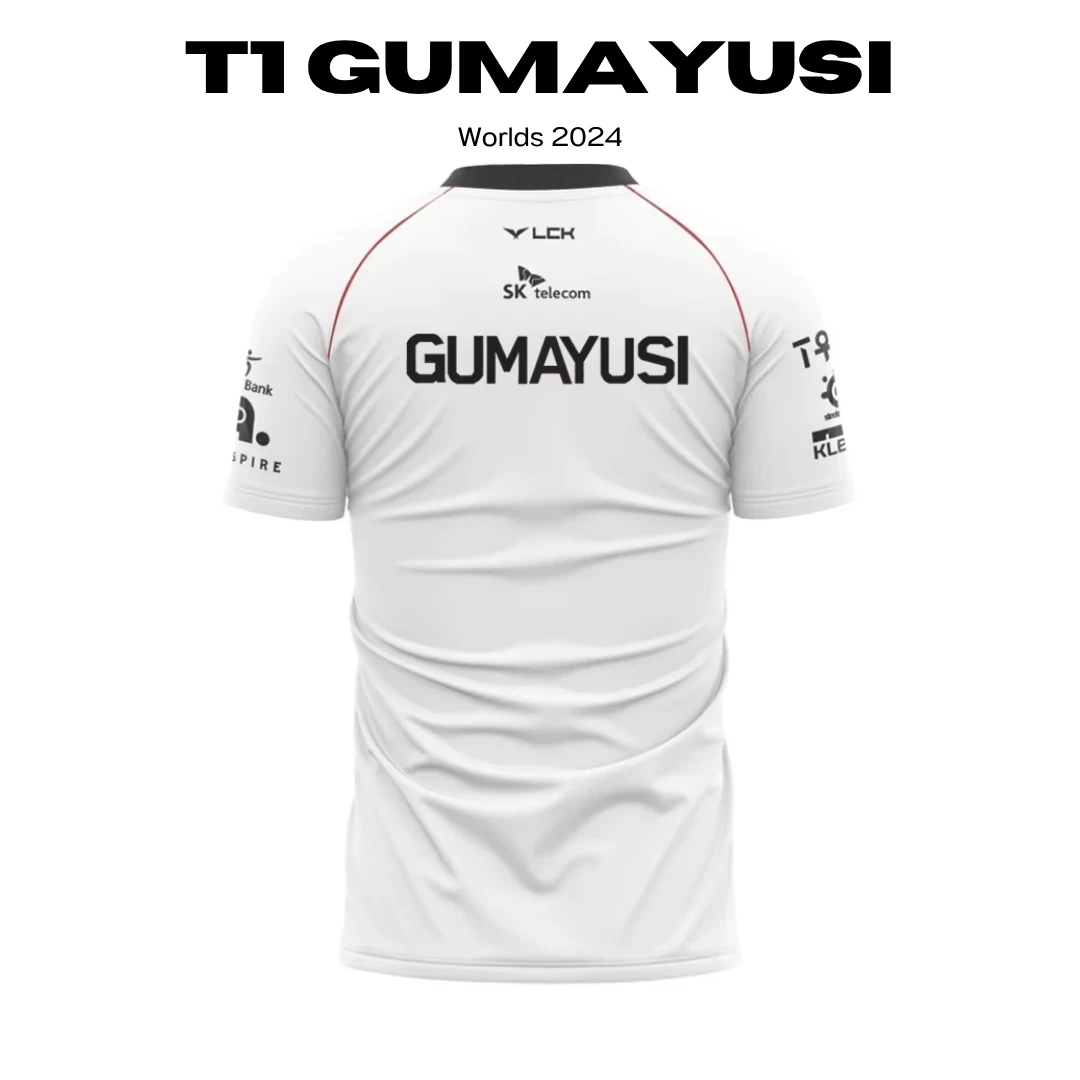 Camiseta T1 Gumayusi Worlds 2024, espalda con el nombre GUMAYUSI
