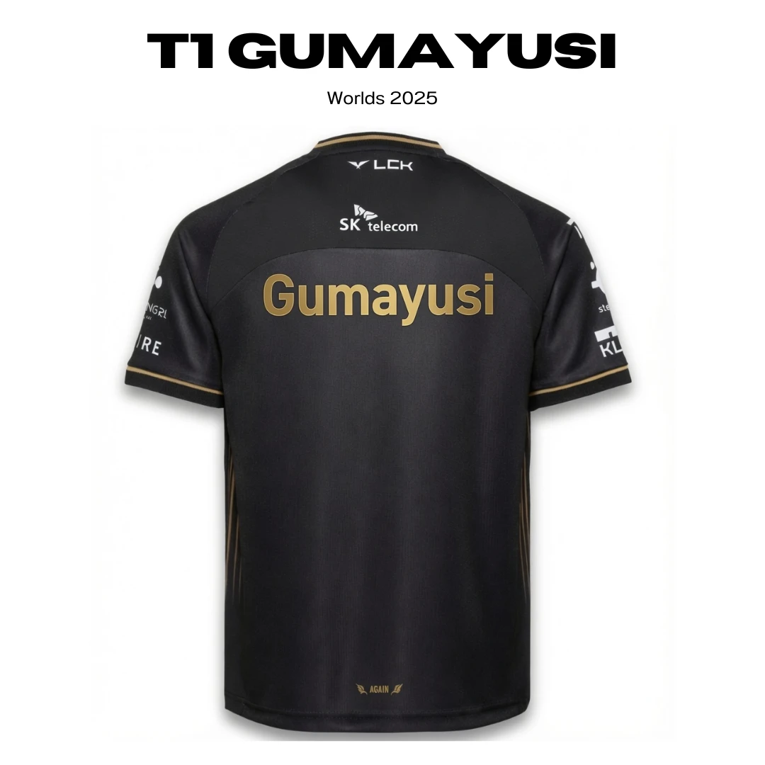 Camiseta T1 Gumayusi Worlds 2025, espalda con el nombre GUMAYUSI