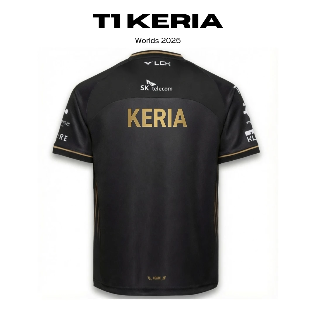 Camiseta T1 Keria Worlds 2025, espalda con el nombre KERIA