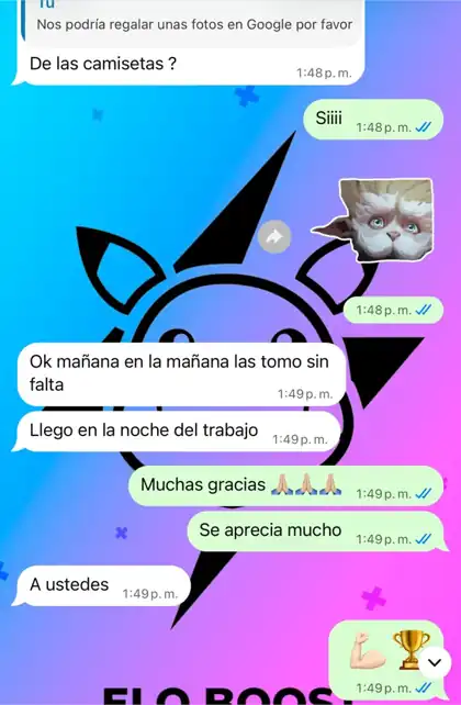 Captura de WhatsApp: Feliz con su pedido